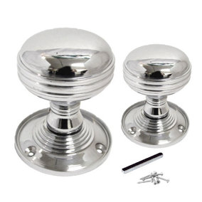 Door Knobs Reeded Heavy Duty Mortice Knob - Chrome Polished 64mm