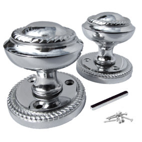 Door Knobs Round Georgian Roped Mortice Knob - Chrome Polished 62mm