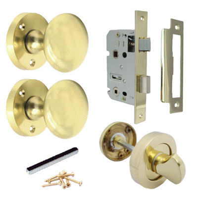 Door Knobs Round Victorian Mortice Knob Sprung - Brass Thumbturn Lock Pack 56mm