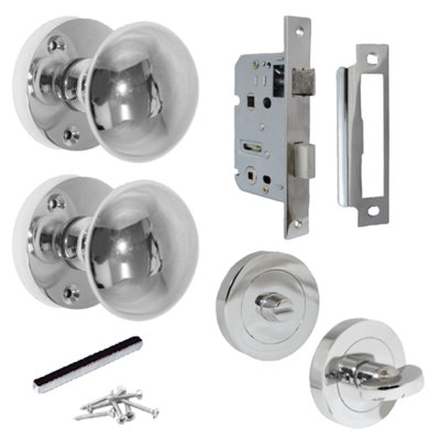 Door Knobs Round Victorian Mortice Knob Sprung - Chrome Thumbturn Lock Pack 56mm