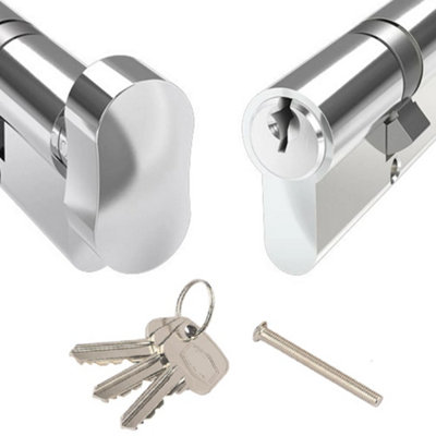 Door Lock with Keys - Chrome Thumb Turn Euro Cylinder Barrel Lock 45/45 L(90mm)
