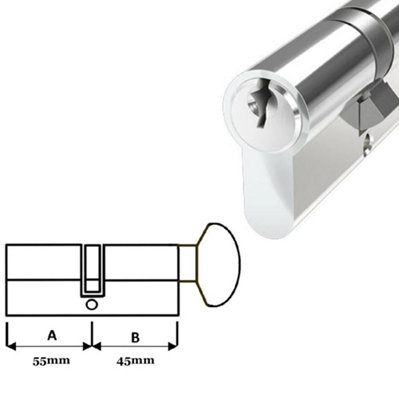Door Lock with Keys Thumb Turn Euro Cylinder Barrel Lock Chrome 45/55 L(100mm) - 4