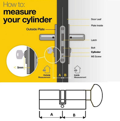 Door Lock with Keys Thumb Turn Euro Cylinder Barrel Lock Chrome 45/55 L(100mm) - 5