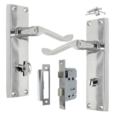 DOOR PACK: Victorian Chrome Silver Bathroom Handles and 64mm Bathroom ...