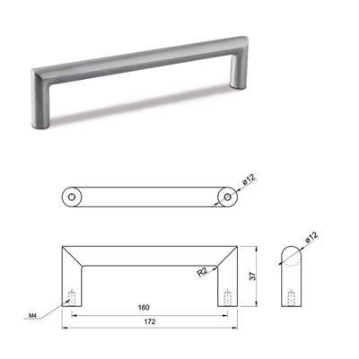 Door Pull Handle Stainless Steel C Bar Straight Fixing Bolts - Size 160mm - Pack of 1