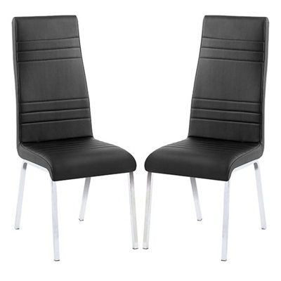 Dora Black Faux Leather Dining Chairs With Chrome Legs In Pair