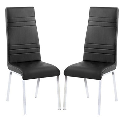 Dora Black Faux Leather Dining Chairs With Chrome Legs In Pair