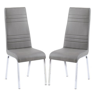Dora Grey Faux Leather Dining Chairs With Chrome Legs In Pair