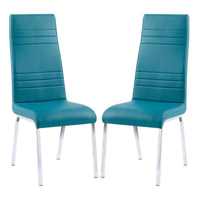 Dora Teal Faux Leather Dining Chairs With Chrome Legs In Pair