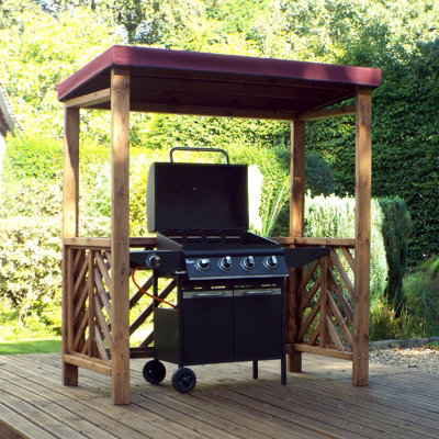 Dorchester BBQ Shelter (Burgundy Roof Cover) - W170 x D100 x H196 - Fully Assembled - Burgundy - 3
