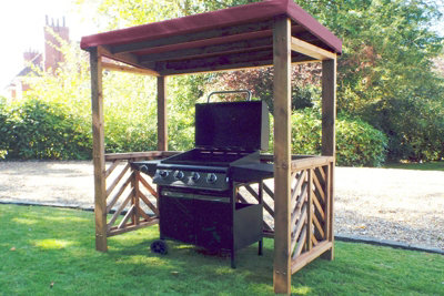 Dorchester BBQ Shelter (Burgundy Roof Cover) - W170 x D100 x H196 - Fully Assembled - Burgundy - 4