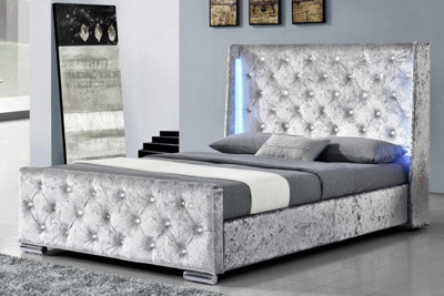 Grey crushed velvet headboard double discount