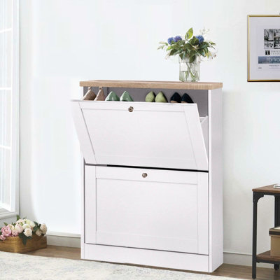 Dorel Home HEIDE Shoe Chest 2 flap in white sonoma Oak