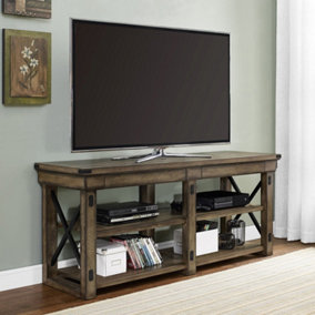 Dorel Rustic Grey Wildwood TV Stand Veneer Table Furniture Shelves For Up To 65"