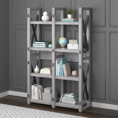 Dorel Wildwood Wood Veneer Bookcase Room Divider Shelving Unit Rack Rustic White