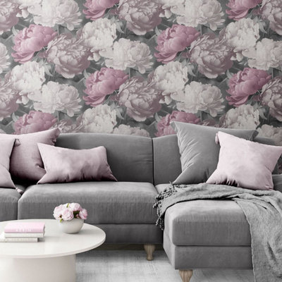 Doretta Floral Textured Vinyl Wallpaper Pink Muriva 213301
