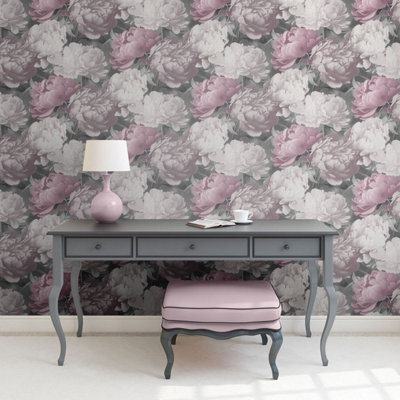 Doretta Floral Textured Vinyl Wallpaper Pink Muriva 213301