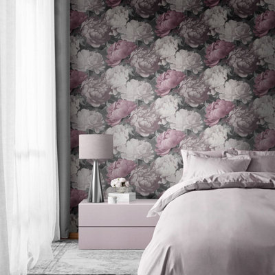 Doretta Floral Textured Vinyl Wallpaper Pink Muriva 213301