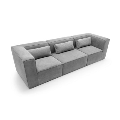 Doris Modular 4 Seater Sofa in Light Grey Cord Chenille