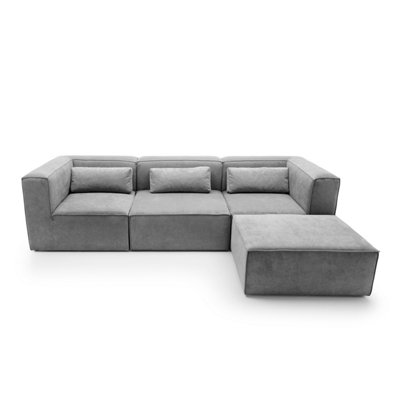 Doris Modular Corner Sofa in Light Grey Cord Chenille