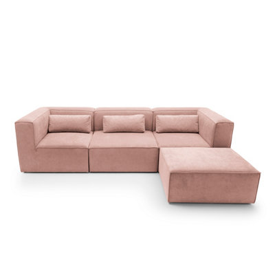 Doris Modular Corner Sofa in Pink Cord Chenille