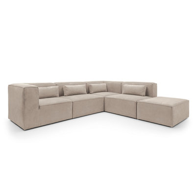 Doris Modular Extended Corner Sofa in Beige Cord Chenille