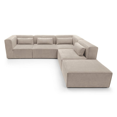 Doris Modular Extended Corner Sofa in Beige Cord Chenille