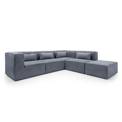 Doris Modular Extended Corner Sofa in Dark Grey Cord Chenille