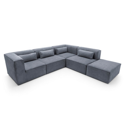 Doris Modular Extended Corner Sofa in Dark Grey Cord Chenille