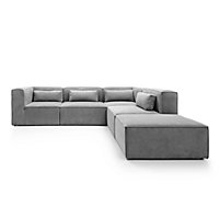 Doris Modular Extended Corner Sofa in Light Grey Cord Chenille