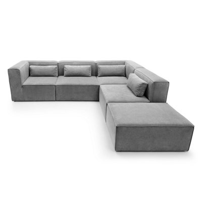 Doris Modular Extended Corner Sofa in Light Grey Cord Chenille