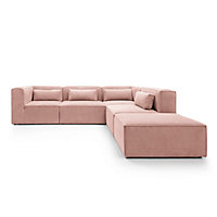 Doris Modular Extended Corner Sofa in Pink Cord Chenille
