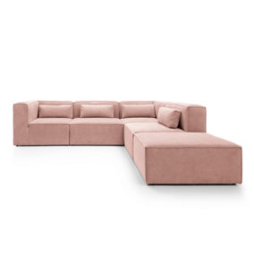 Doris Modular Extended Corner Sofa in Pink Cord Chenille