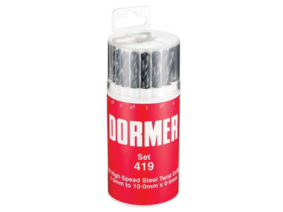 Dormer A191 No.419 Metric HSS Drill Set of 19 1.0-10.0 x 0.5mm