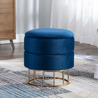 Dorothea Modern Round Velvet Storage Pouffe Ottoman Footstool Vanity Dressing Seat Stool Blue