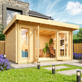 Dorset 2-Log Cabin, Wooden Garden Room, Timber Summerhouse, Home Office - L430 x W370 x H239.4 cm