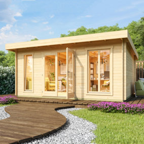 Dorset 3-Log Cabin, Wooden Garden Room, Timber Summerhouse, Home Office - L540 x W460 x H239.4 cm