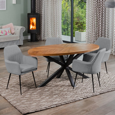 Dosenna Oval Dining Table Set with Carrara Fabric Chairs Grey