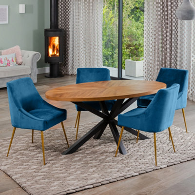Buy Dosenna Oval Dining Table Set with 4 Lograto Velvet Chairs - Blue at B&Q