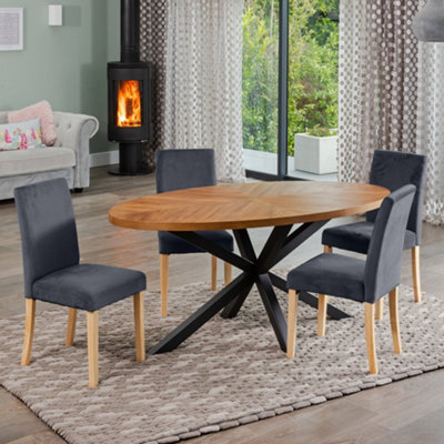 Dosenna Oval Dining Table Set with 4 Maiolo Velvet Chairs - Grey | DIY at B&Q
