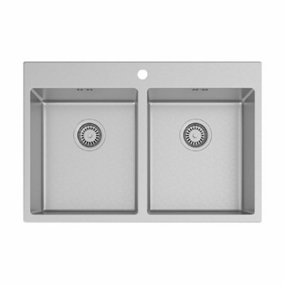 Double 2 Bowl Kitchen Sink Rectangular Stainless Steel Deep Inset ...
