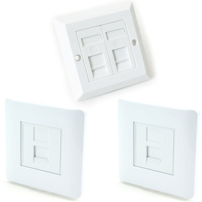 Double & 2x Single CAT6 Wall Face Plates RJ45 Ethernet Network Data Socket