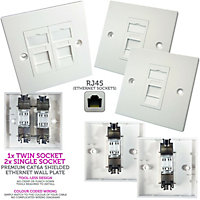 Double & 2x Single CAT6a Shielded Wall Plates RJ45 Ethernet Data Socket Outlet