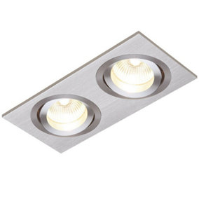 DOUBLE Adjustable Tilt Slim Square Ceiling Spotlight Brushed Silver GU10 Lamp
