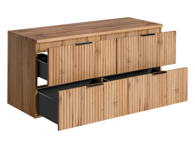 Double Bathroom Vanity Unit 1200mm Countertop Ribbed Fluted Oak Effect ...