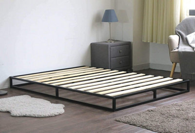 Double Bed Frame Black Platform Bed With Pocket Sprung Mattress