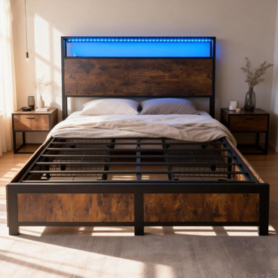 Double Bed Frame with 4 Storage Drawers and Charging Station