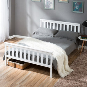 Double Bed Wooden Frame 4ft6 Double Wooden Bed in White For Adults, Kids, Teenagers