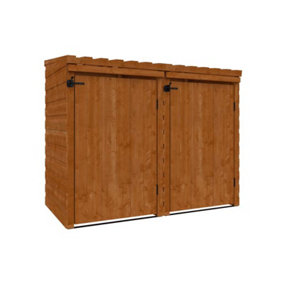 Double Bin Store 12mm Shed - L164.6 x W78.4 x H131.2 cm - Solid Wood/Softwood/Pine - Burnt Orange