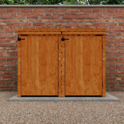 Double Bin Store 12mm Shed - L164.6 x W78.4 x H131.2 cm - Solid Wood/Softwood/Pine - Burnt Orange